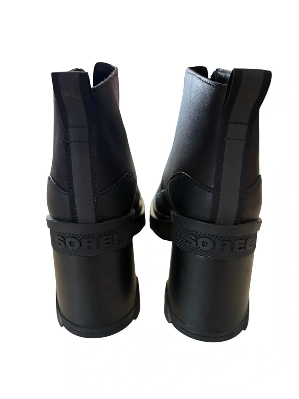 Sorel size 7.5 brex booties heeled Black Front-Zip Chunky Lug Heel Ankle Boots
